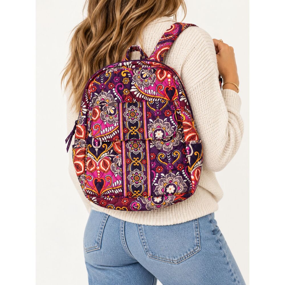 Vera Bradley Safari Sunset Medium Backpack Purple Orange Floral Paisley Retired